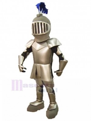 Medieval British Knight in Silver Armor Mascot Costume People