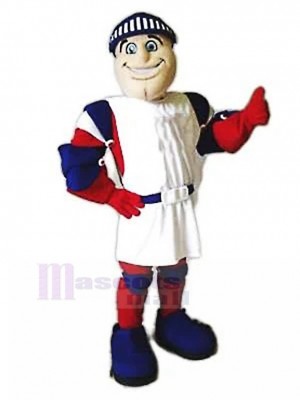 Smiling Templar Knight in White Tabard Mascot Costume People