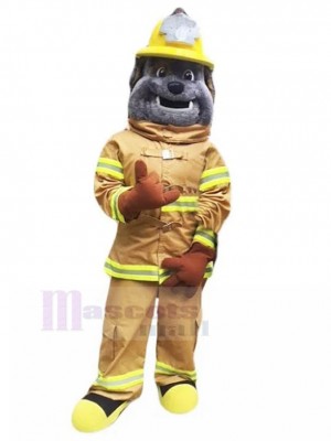 Smiling British Bulldog Fire Dog Mascot Costume