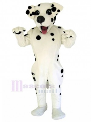 Happy Black Spotted White Dog Mascot Costume