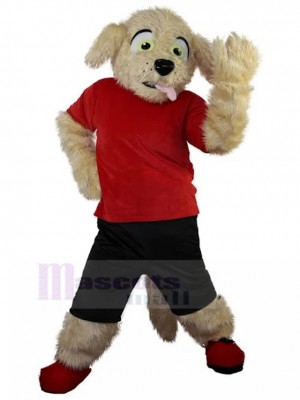 Amusing Brown Fur Poodle Dog Mascot Costume with Red T-shirt Animal