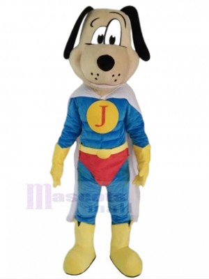 Light Brown Muscle Dog Mascot Costume in Superman Suit Animal