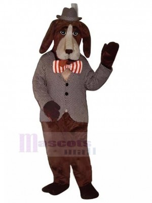 Dark Brown Gentleman Dog with Bow Tie Mascot Costume In Suit Animal