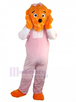 Orange Bear Berenstain Bear Mascot Costume with Pink Overalls Animal