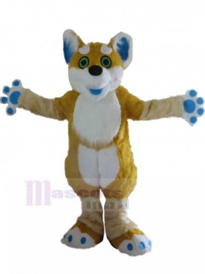 Long Fur Yellow and White Husky Dog Mascot Costume Animal