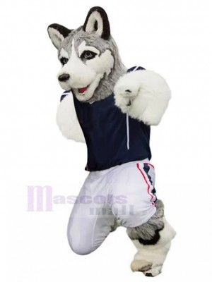 Furry Grey Husky Dog Mascot Costume in Jersey Animal