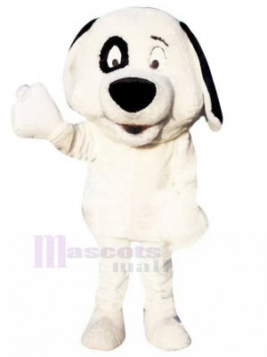 Long-eared White Dog Mascot Costume with Black Eye Socket Animal