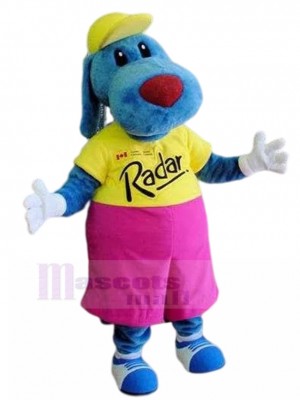 Casual Long-eared Blue Dog Mascot Costume with Big Red Nose Animal