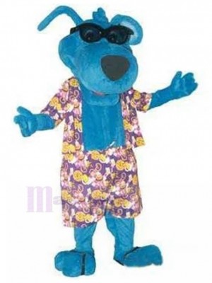 Cool Sunglass Blue Dog Mascot Costume with Beachwear Animal