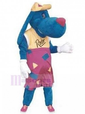 Long-eared Blue Dog Mascot Costume with Yellow Hat Animal