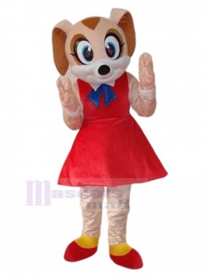 Cute Pink Dog Mascot Costume with Red Dress Animal