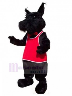 Hairy Black Schnauzer Dog Mascot Costume with Red Vest Animal