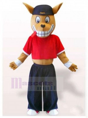 Smiling Brown Doberman Dog Mascot Costume in Sportswear Animal