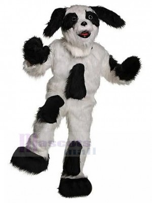 Long-eared White and Black Dog Mascot Costume with Black Spots Animal