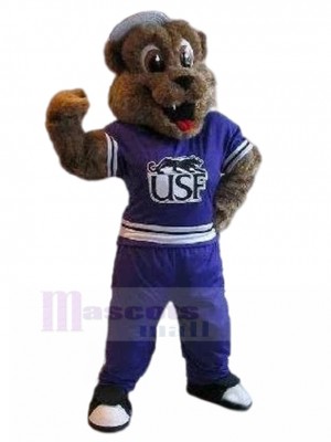 Hairy Brown Dog Mascot Costume in Sapphire Sports Suit Animal