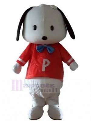 White Puppy Dog Mascot Costume with Red Shirt Animal