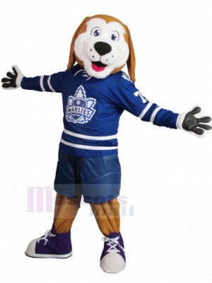 Elated Sports Dog Mascot Costume with Blue Goalkeeper Jersey Animal
