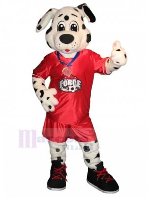 Strict Soccer Referee Dog Mascot Costume in Red Jersey Animal