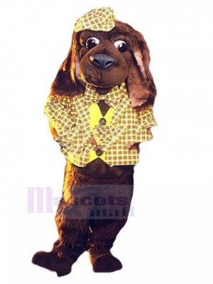 Brown Dog Mascot Costume Animal in Yellow Plaid suit