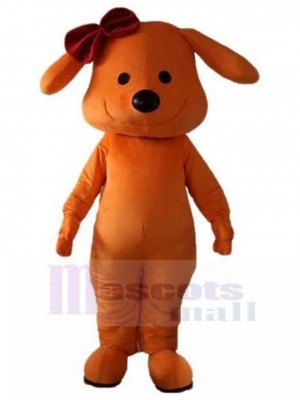 Cute Orange Dog Mascot Costume with Dark Red Rosette Animal