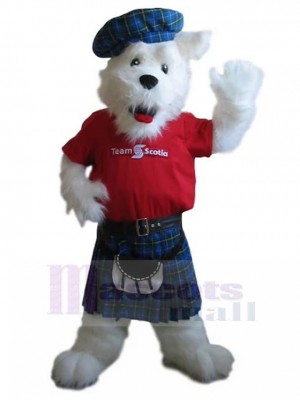 West Highland White Terrier Dog Mascot Costume with Scottish Wearing Animal