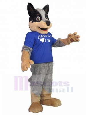 Grey Shepherd Dog Mascot Costume with Blue T-shirt Animal