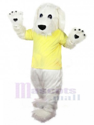 Amiable White Terrier Dog Mascot Costume with Long Fur Animal