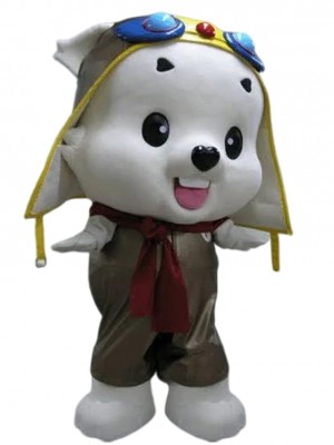 White Explorer Puppy Dog Mascot Costume with Red Scarf Animal