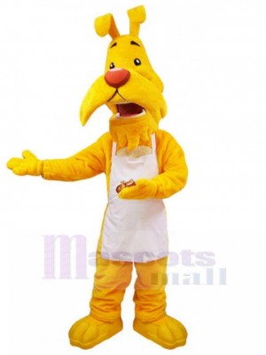 Amiable Yellow Dog Waiter Mascot Costume with White Apron Animal