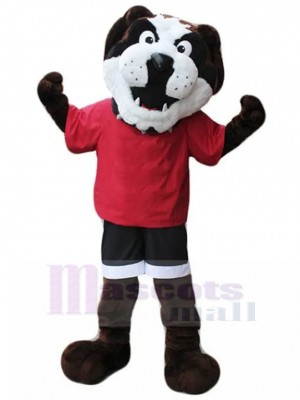 Brown British Bulldog Mascot Costume in Red T-shirt Animal