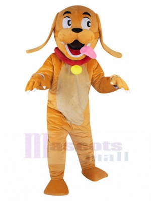 Amusing Orange Dog Mascot Costume with Yellow Bell Animal