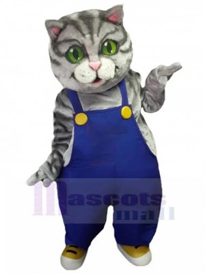 American Shorthair Cat Mascot Costume Animal in Blue Overalls