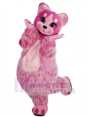 Hairy Dark Pink Cat Mascot Costume Animal