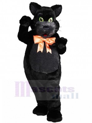 Cute Black Cat Mascot Costume with Orange Bow Tie Animal