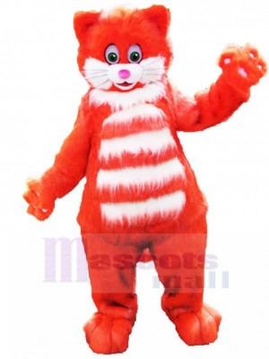 Hairy Orange Cat Mascot Costume with White Stripes Animal