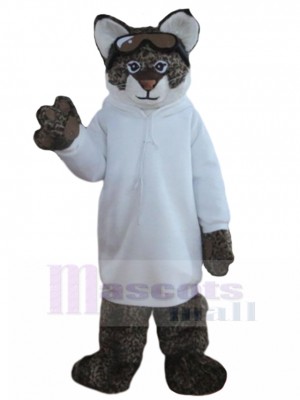 Friendly Bengalcat Mascot Costume in White Hoodie Animal