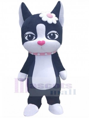 Black and White Cat Mascot Costume with Flower Headwear Animal
