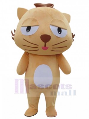 Reticent Yellow Cat Mascot Costume with Brown Beard Animal