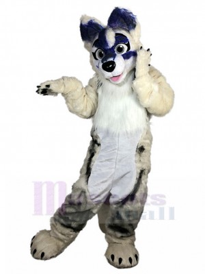 Well-made Beige Husky Dog Mascot Costume with Black Fur Animal