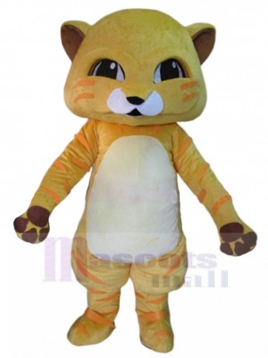 Smiling Yellow Cat Mascot Costume with White Belly Animal