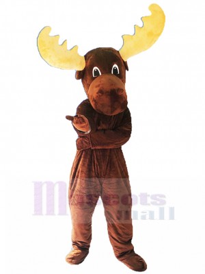 Brown Christmas Reindeer Mascot Costume with Yellow Horn Animal