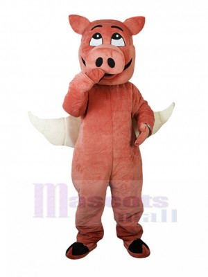 Chuckling Pink Flying Pig Swine Mascot Costume Animal