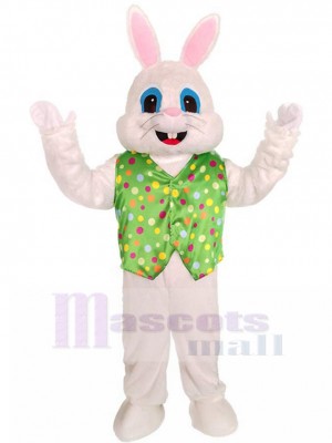 Easter Rabbit Bunny Rabbit Mascot Costume in Green Vest Adult Size Fancy Dress