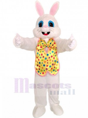 Easter Rabbit Bunny Rabbit Mascot Costume in Yellow Vest Adult Size Fancy Dress