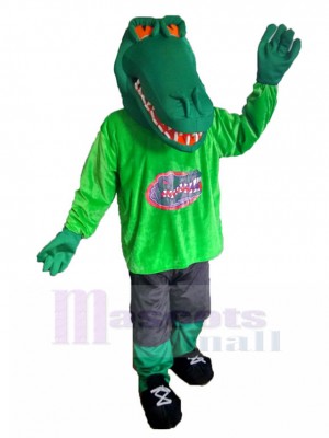 Green Muscle Crocodile Mascot Costume in Green Shirt Animal