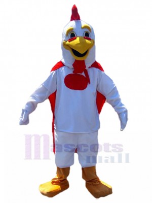 White Big Rooster Mascot Costume with Red Cloak Animal