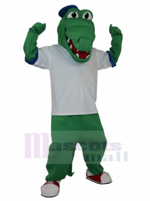 Glad Green Alligator Mascot Costume in Baseball Suit Animal