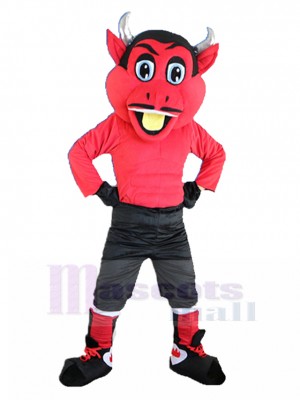 Silver Horn Red Devil Mascot Costume in Black Pants Cartoon