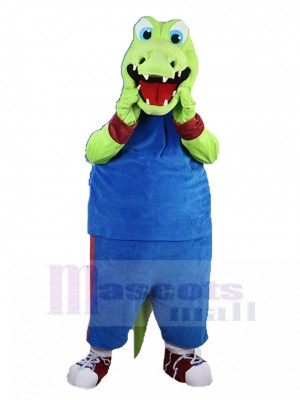 Laughing Crocodile Mascot Costume in Blue Sport Suit Animal