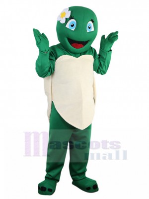 Green Female Turtle Mascot Costume with Beige Shell Animal